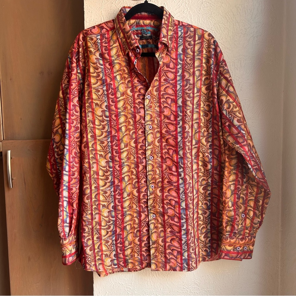 Luchiano Visconti men's button-up shirt red and orange abstract pattern Size L
